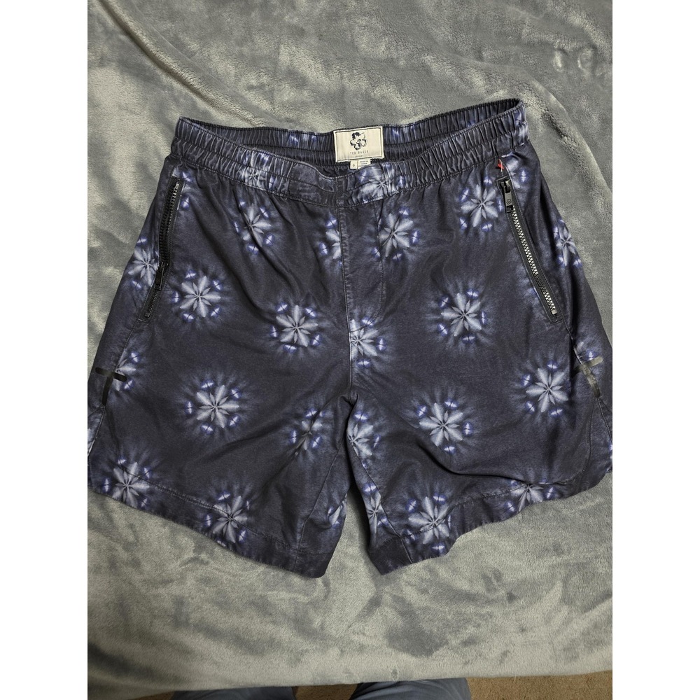Ted Baker Swim Shorts Mens Large Blue Tie Dye Lined Elastic Waist Zip Pockets